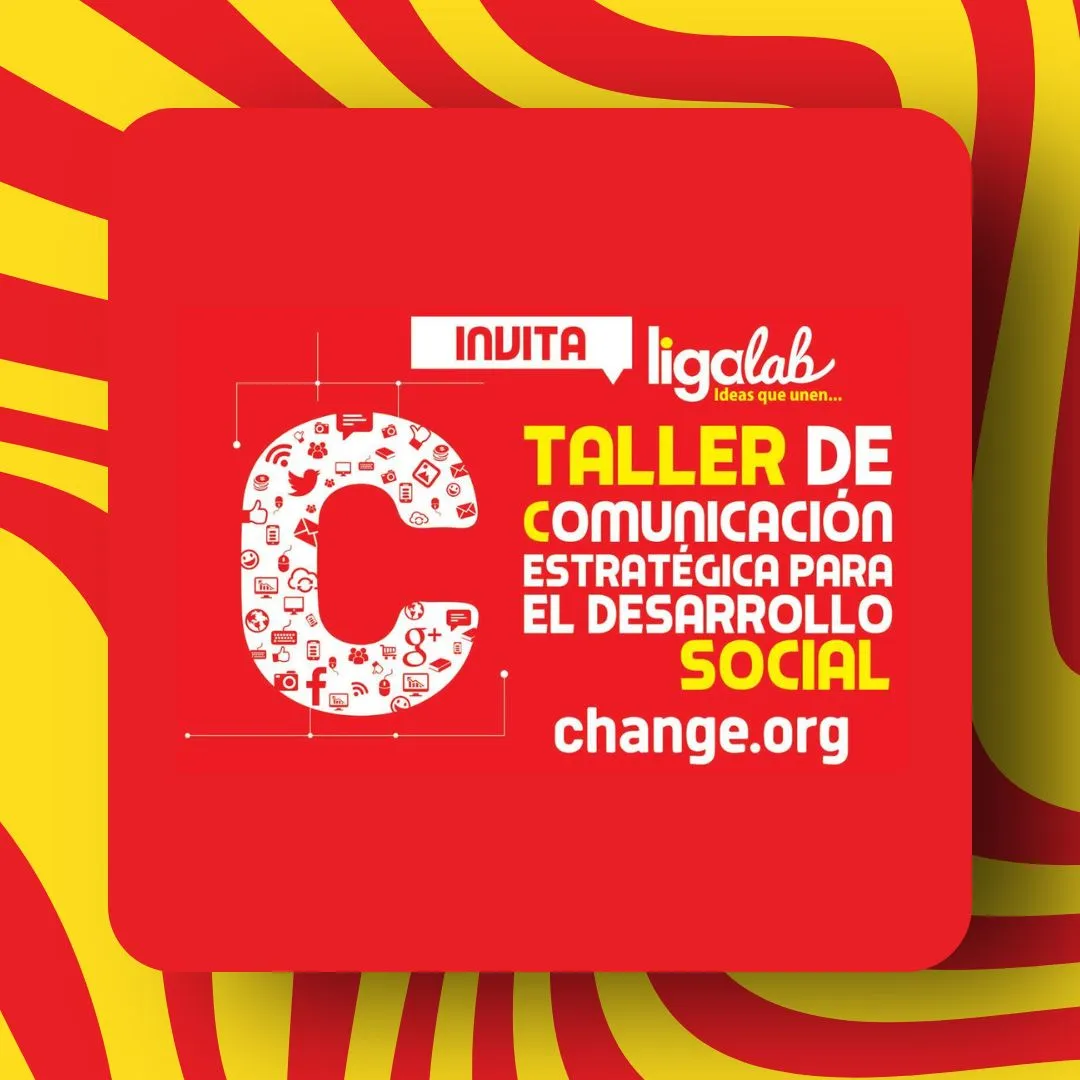 Portada con ondas de color amarillo y rojo con el texto: Taller de comunicación estratégica para el desarrollo social  