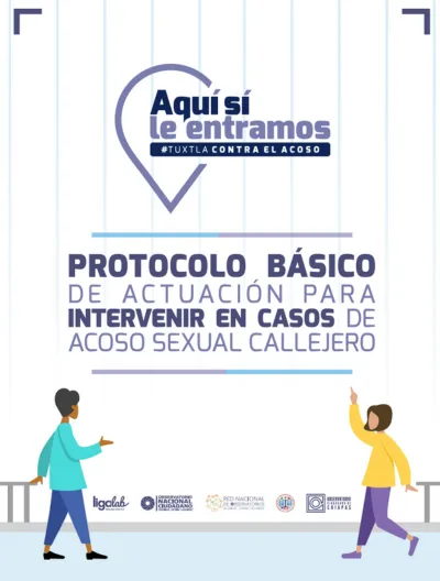 Portada con ondas de color azul, celeste y blanco con el texto: Aquí sí le entramos #TUXTLACONTRAELACOSO